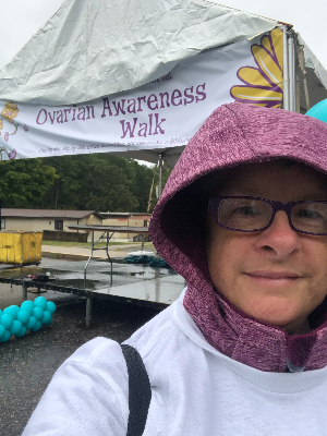 Monique volunteering 2023 walk with visitor Hurricane Ophelia