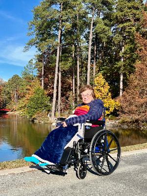 Mom enjoying a sunny day at the Duke University Gardens
