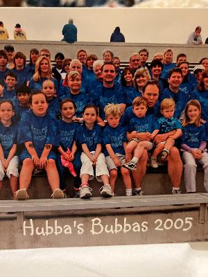 A group photo from 2005 Angels Among Us. Carla (bandana, middle left), Maribeth (middle right)